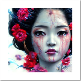 Geisha portrait with flowers, modern geisha art Posters and Art